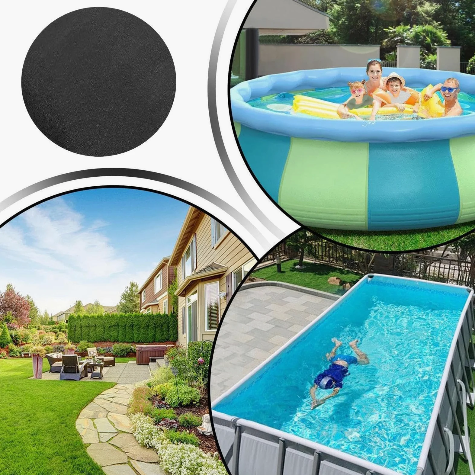 Générique Tapis De Sol pour Piscine Hors Sol Ronde, Epais Bâche De Sols pour Piscine Rond De 300 366 400 440 Cm, Noir Antidérapant Tapis De Sols Protecteur pour Spa Gonflable Accessoires D'extérieur