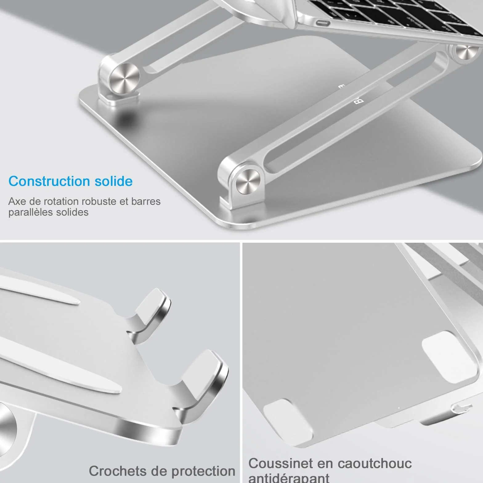 BoYata Support Ordinateur Portable Refroidissement Sable Multi-Angle Compatible MacBook Pro Air 10-17 Pouces Argenté