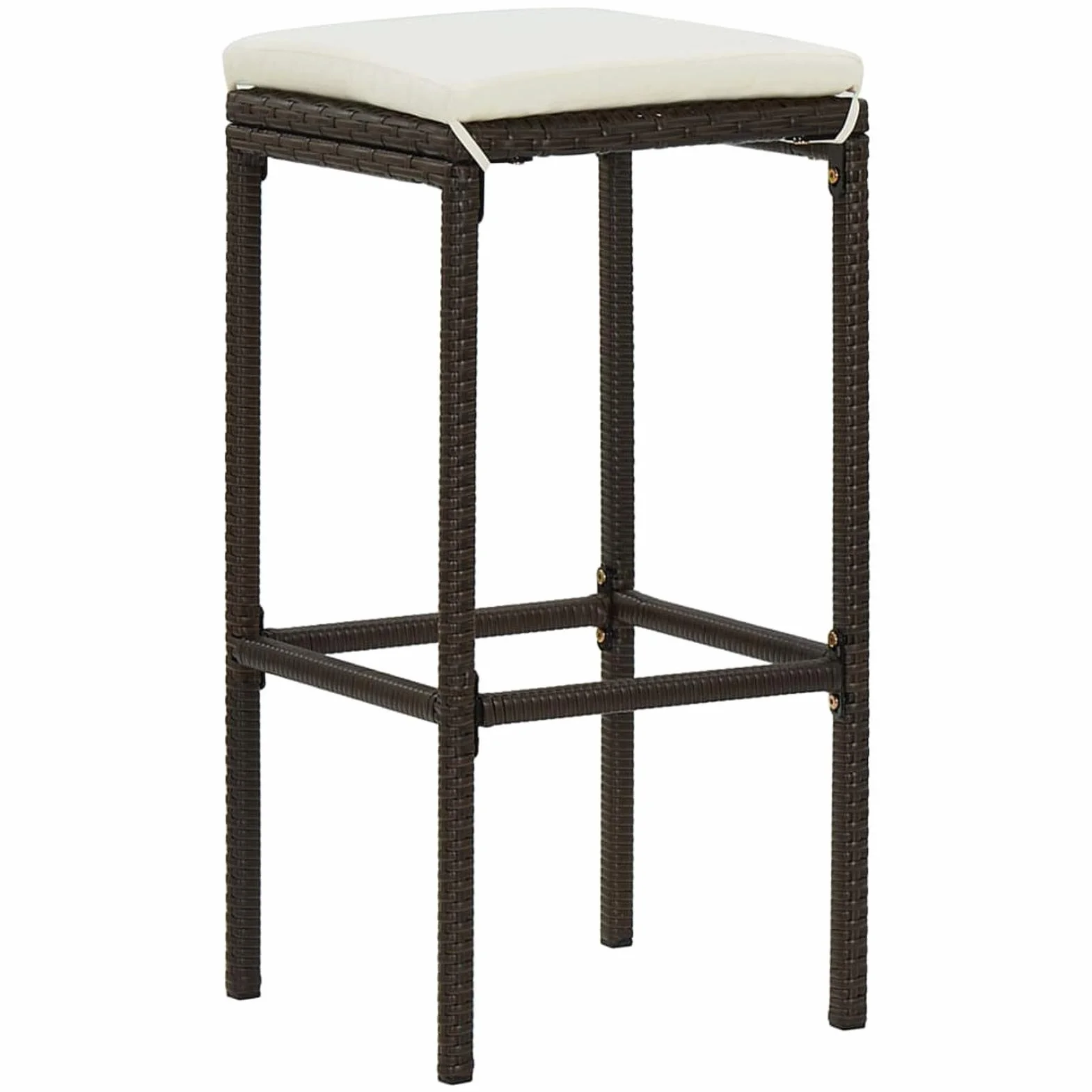 Ensemble de Bar de Jardin Résine Tressée Marron 1 Table 3 Tabourets avec Coussins