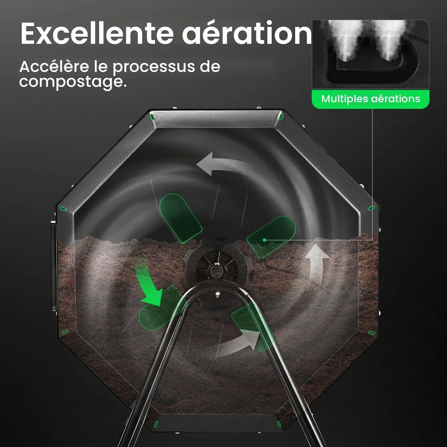 VIVOSUN Composteur d'extérieur Rotatif à Double Lots, 120 litres avec Porte Noire