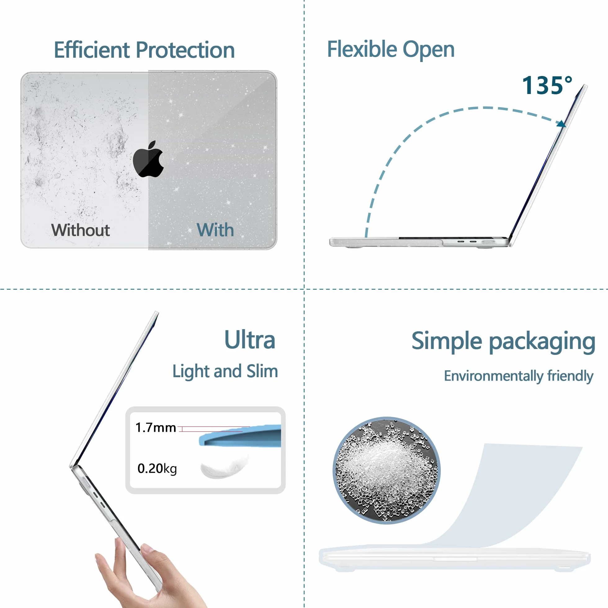 Coque MacBook Air 13 Pouces M5 M4 M3 M2 2026-2022, Étui Rigide Compatible A3449 A3240 A3113 A2681, Housse Protection Plastique Paillette Transparente