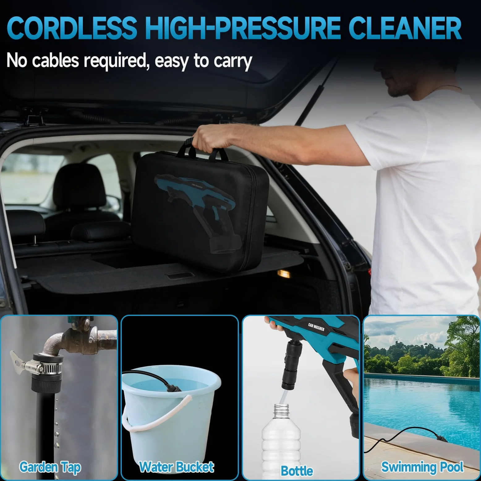 Nettoyeur haute pression sans fil compatible avec batterie Makita 18 V, pompe à eau à 3 pistons améliorée, 68 bar, nettoyeur haute pression portable sans balais avec buse 6 en 1, écran tactile