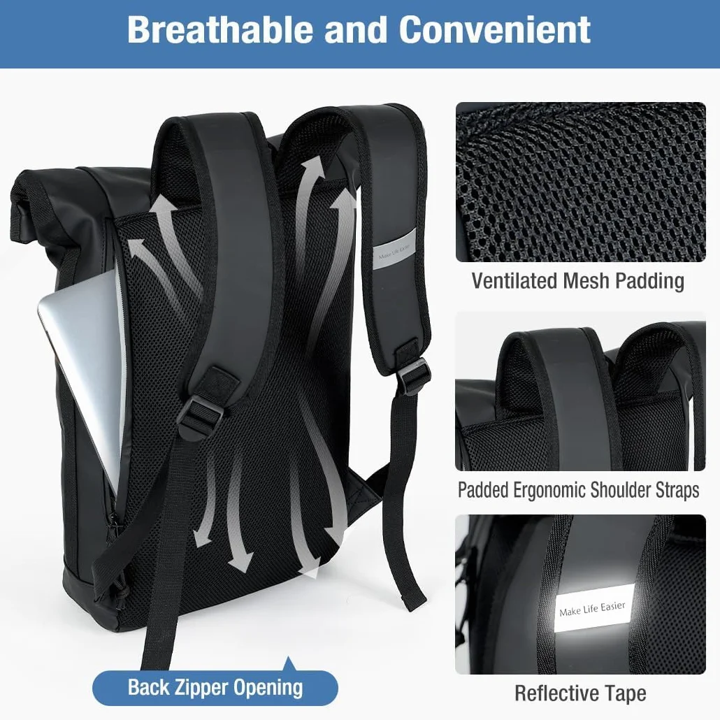 Lekeinchi Sac à Dos Étanche pour Ordinateur Portable 17 Pouces, Grand Sac à Dos Voyage Noir