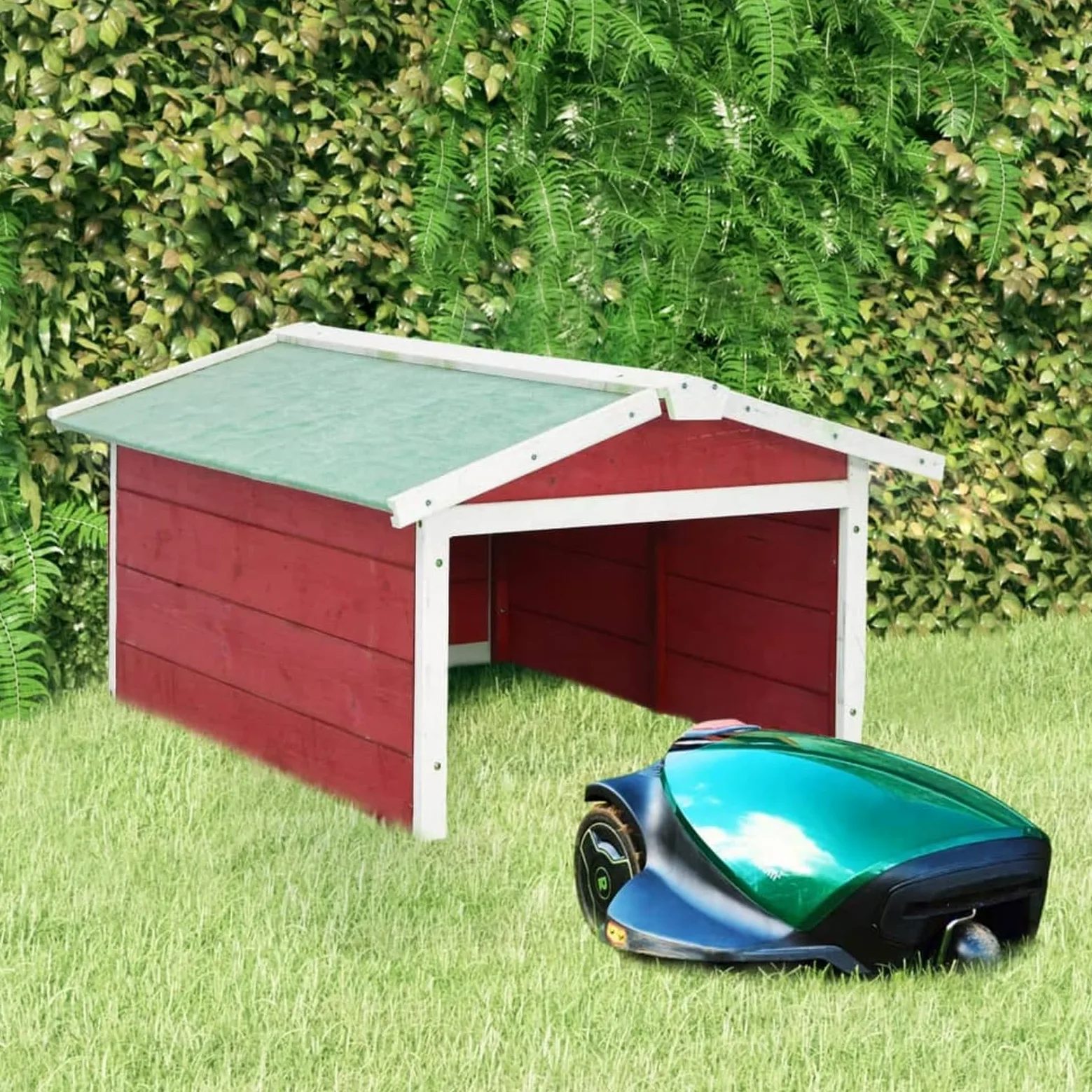 Garage pour robot tondeuse 72 x 87 x 50 cm Bois d'épicéa rouge et blanc