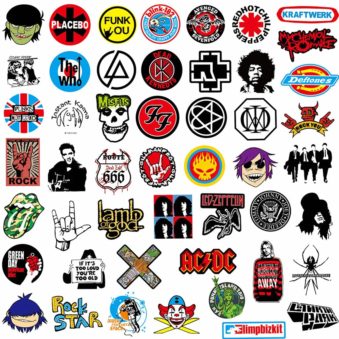 Autocollants Rock Roll Musique Vinyle Sticker Bomb Pack pour Ordinateur Portable Skateboard Vélo Guitare Bagages