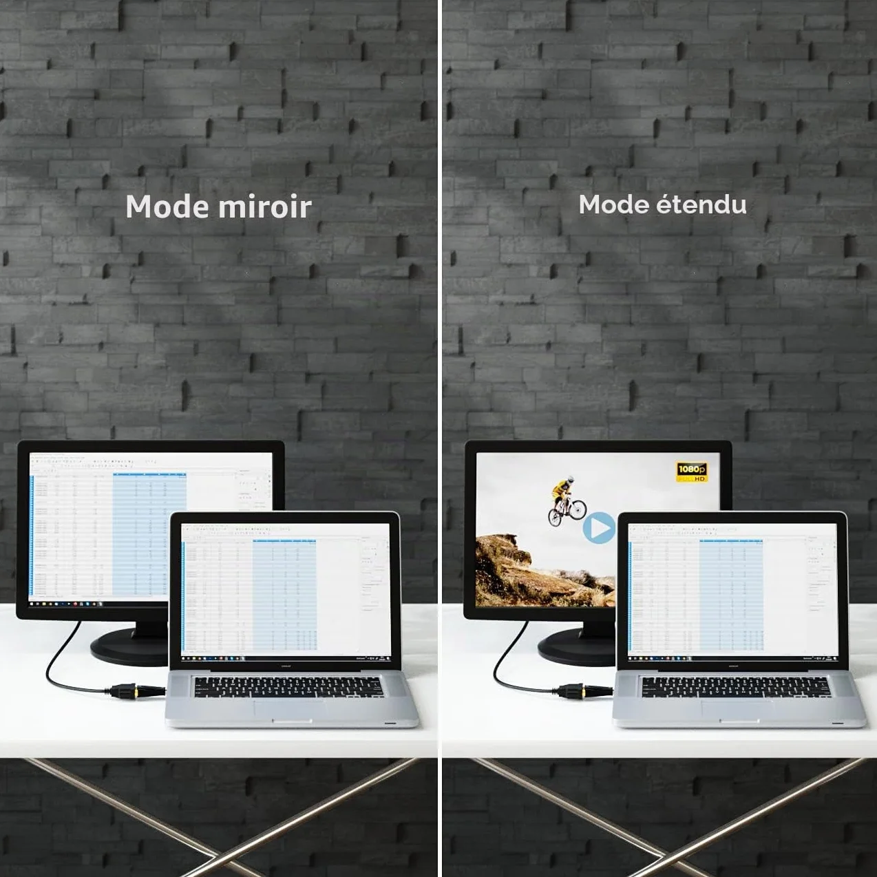 deleyCON Adaptateur HDMI vers VGA pour Moniteur Projecteur