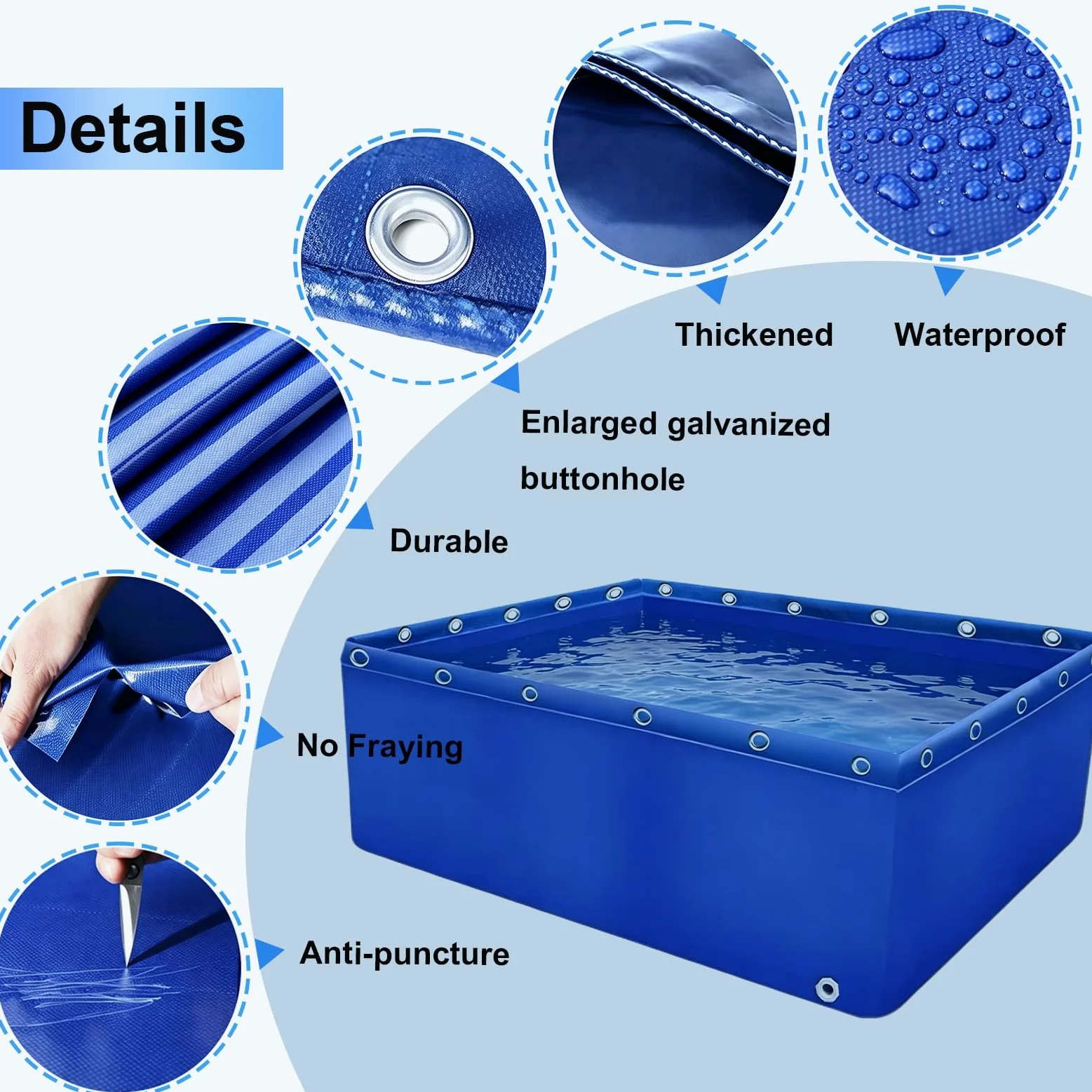 Étang De Koi en Toile Durable Hors Sol, Piscine D'aquarium Bleue, Réservoir d'eau en Bâche Pliable pour L'élevage De Poissons Et L'aménagement Paysager D'arrière-Cour(3x1x1.2m)