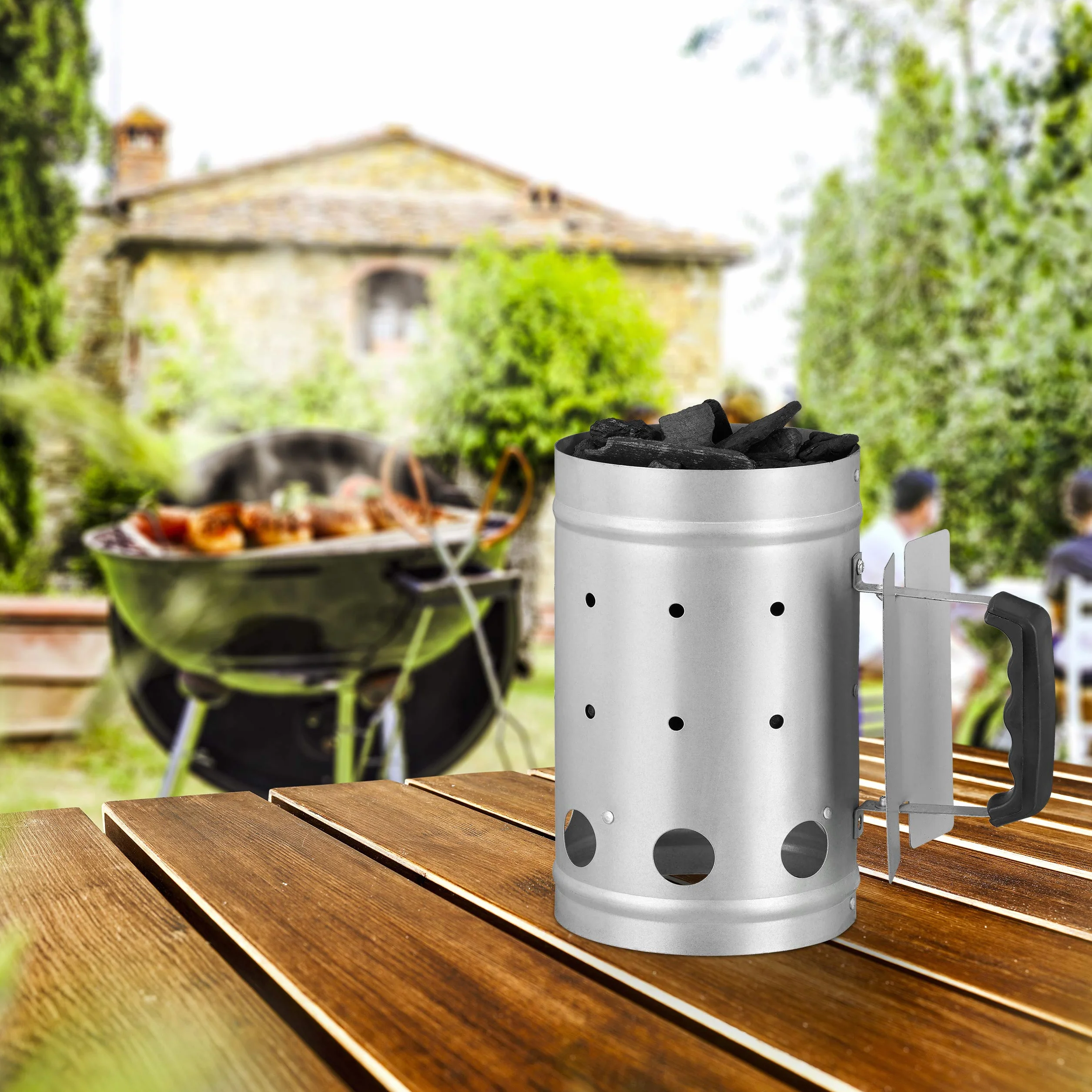 Relaxdays Cheminée d’allumage charbon acier allume feu barbecue HxD 27 x 16 cm grill starter argent
