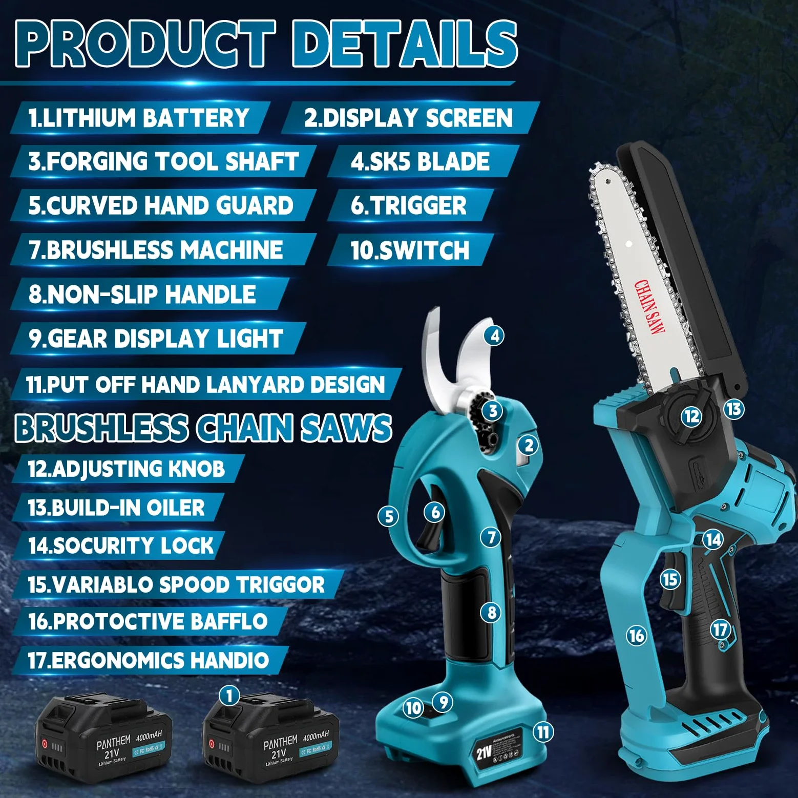 4 en1 Perche Élagueuse Tronçonneuse Télescopique Compatible avec Makita 18V | sans batteries 6 Pouces perche élagueuse sans Fil, Sécateur électrique vec Perche Secateur à Batterie Professionnel