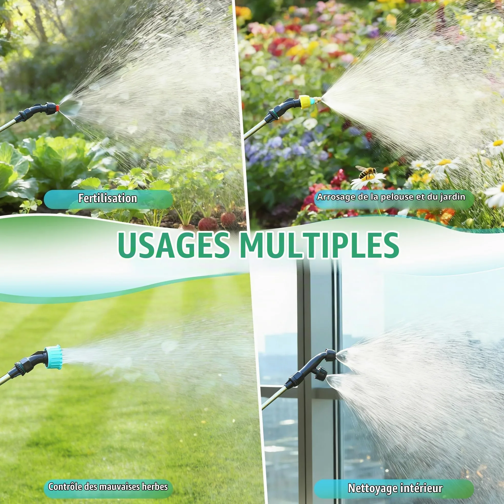 Pulverisateur Electrique 8L, 5V/2400mAh Pulverisateur de Jardin à 3 Niveaux de Pression, Pulverisateur avec 4 Buses Réglables & Perche Télescopique, Pulverisateur a Pression pour Arrosage