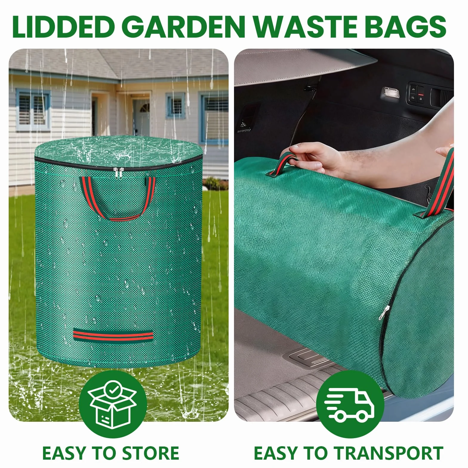 Sac Dechets Verts Resistant Lot de 2 Jardin Vegetaux avec Couvercle Poignées (500×2)