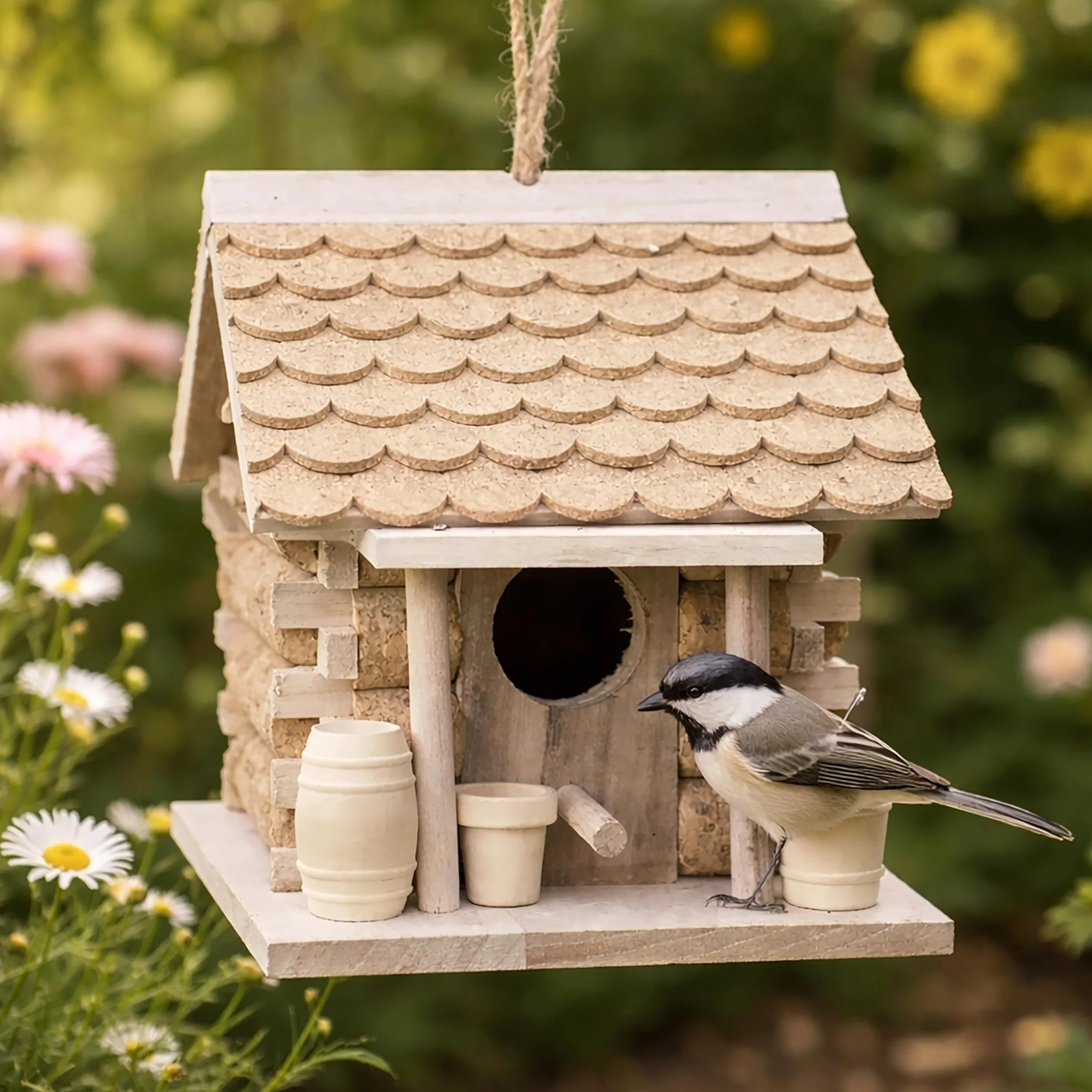 Garden Mile Maison Oiseaux Exterieur en liège et en Bois à Suspendre pour Jardin décoration nichoirs Oiseaux Sauvages