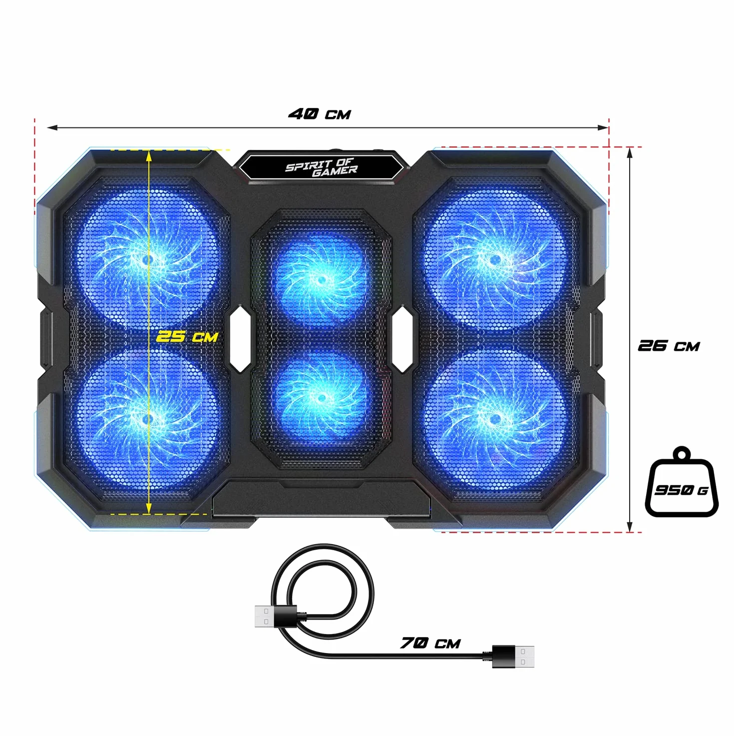 SPIRIT OF GAMER Refroidisseur PC Portable 10"-17" 6 Ventilateurs Silencieux RGB Support Ventilé pour Ordinateur Portable