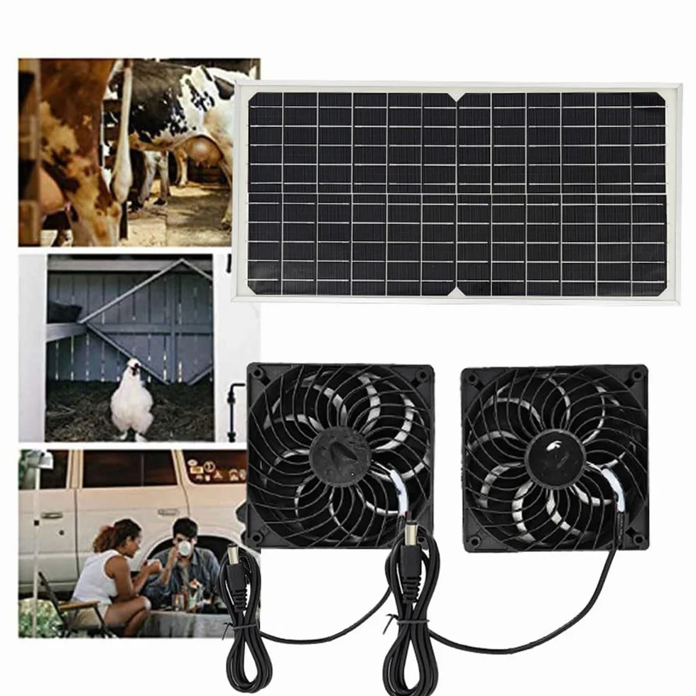 Ventilateur Solaire 16W, Ventilateur d'Échappement avec 2 Ventilateurs CC, Kit Panneau Solaire Étanche