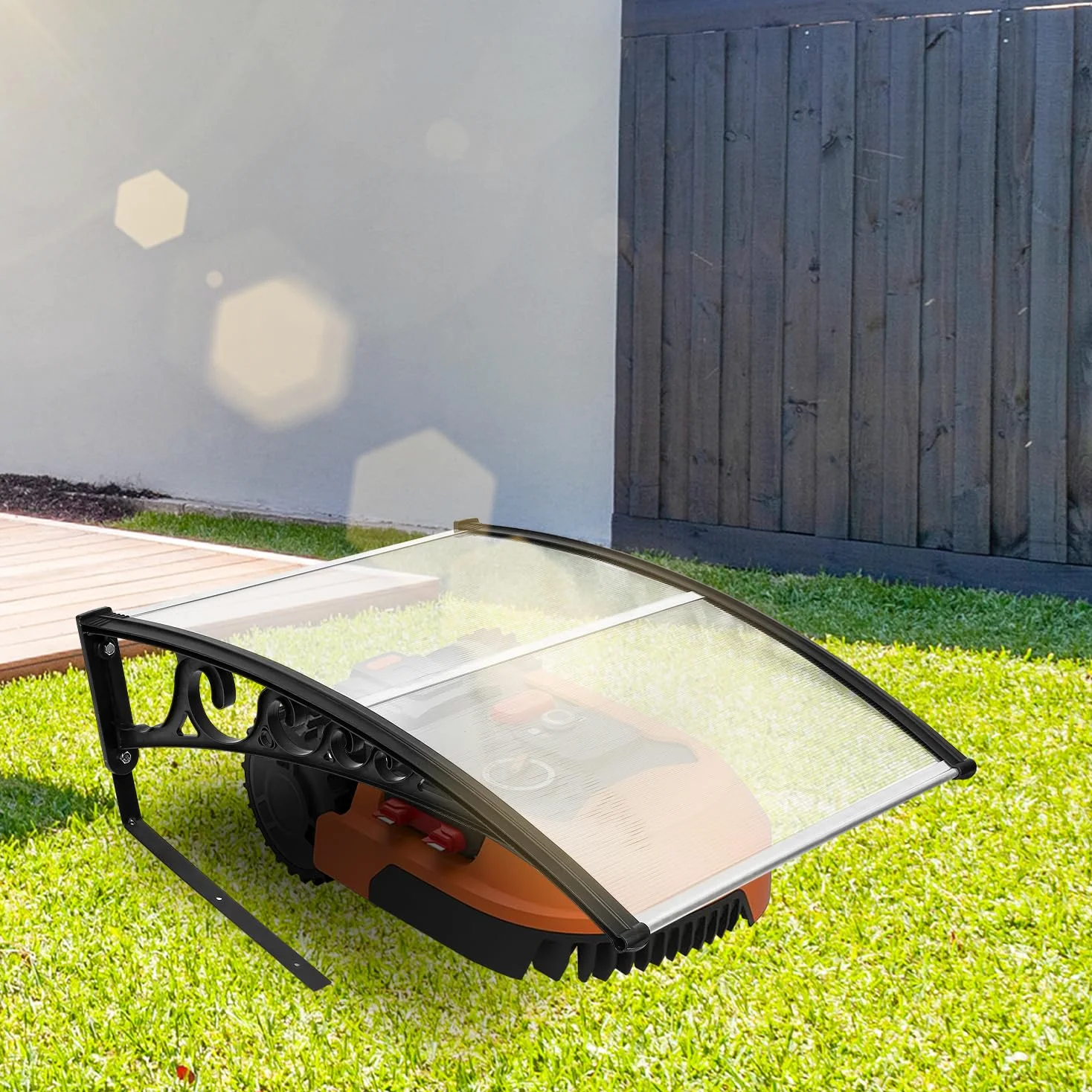 Daromigo Robot tondeuse garage toit abri de voiture pour tondeuse à gazon robot robot 106 x 87 x 50 cm en polycarbonate pour tondeuse robot tondeuse automower protection contre la pluie