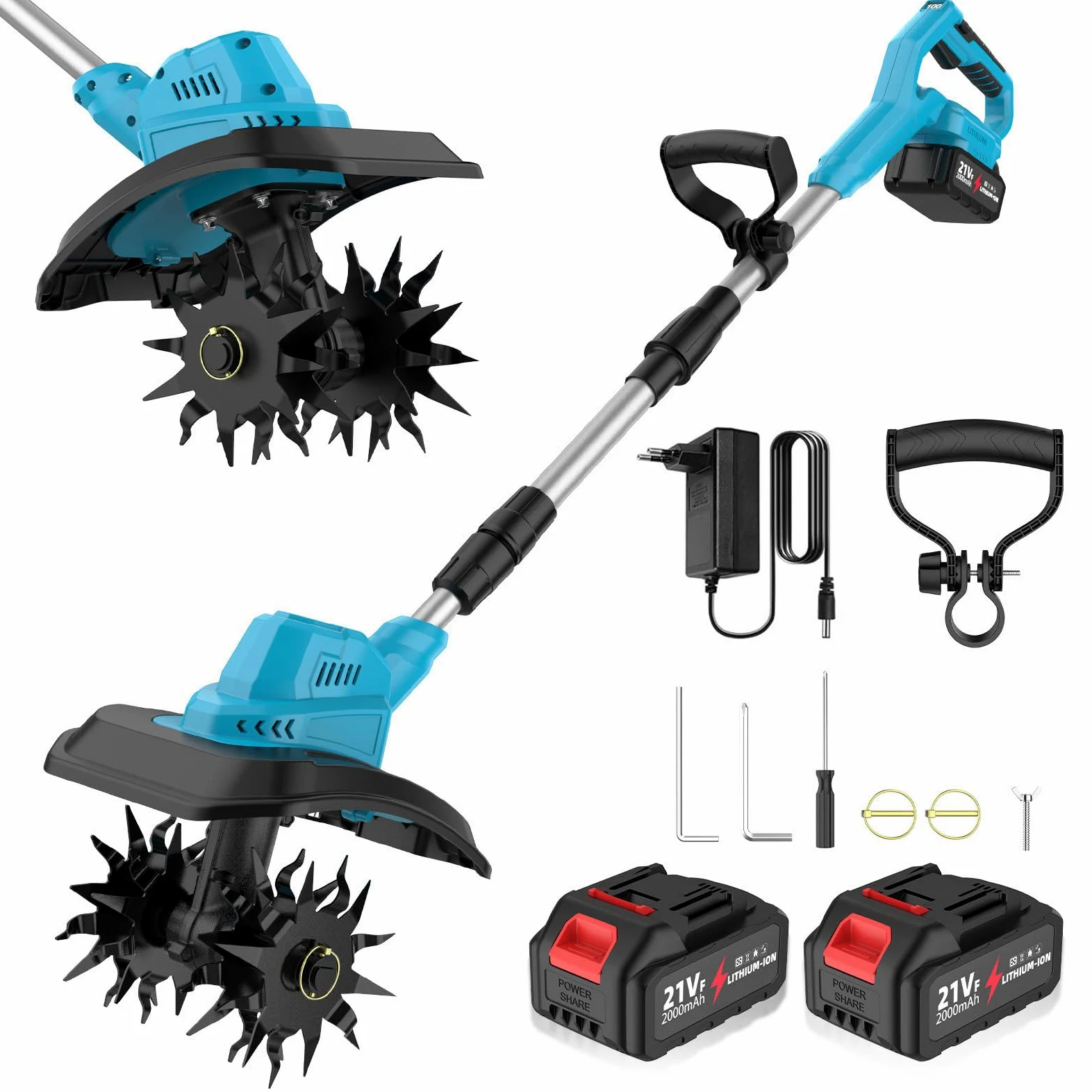 IERAKOR Motobineuse sans Fil, Motoculteur Électrique avec 2 Batterie | Moteur Brushless 500W, Largeur 30cm, Profondeur 20cm, 370 TR/Min, Affichage LCD, Motobineuse Batterie pour Jardinage