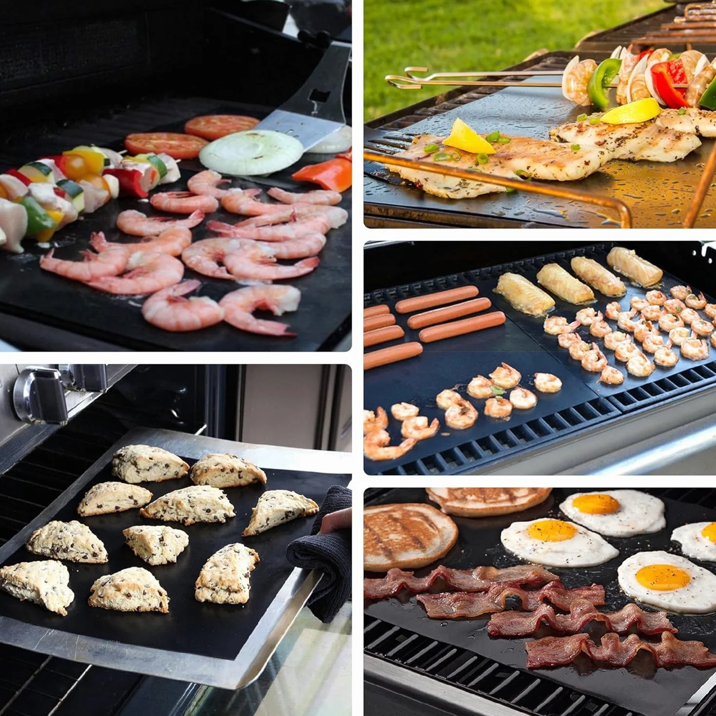 Tapis de Cuisson Barbecue Antiadhésif Lot de 5 Feuilles 40x60 cm Réutilisables Sans PFOA
