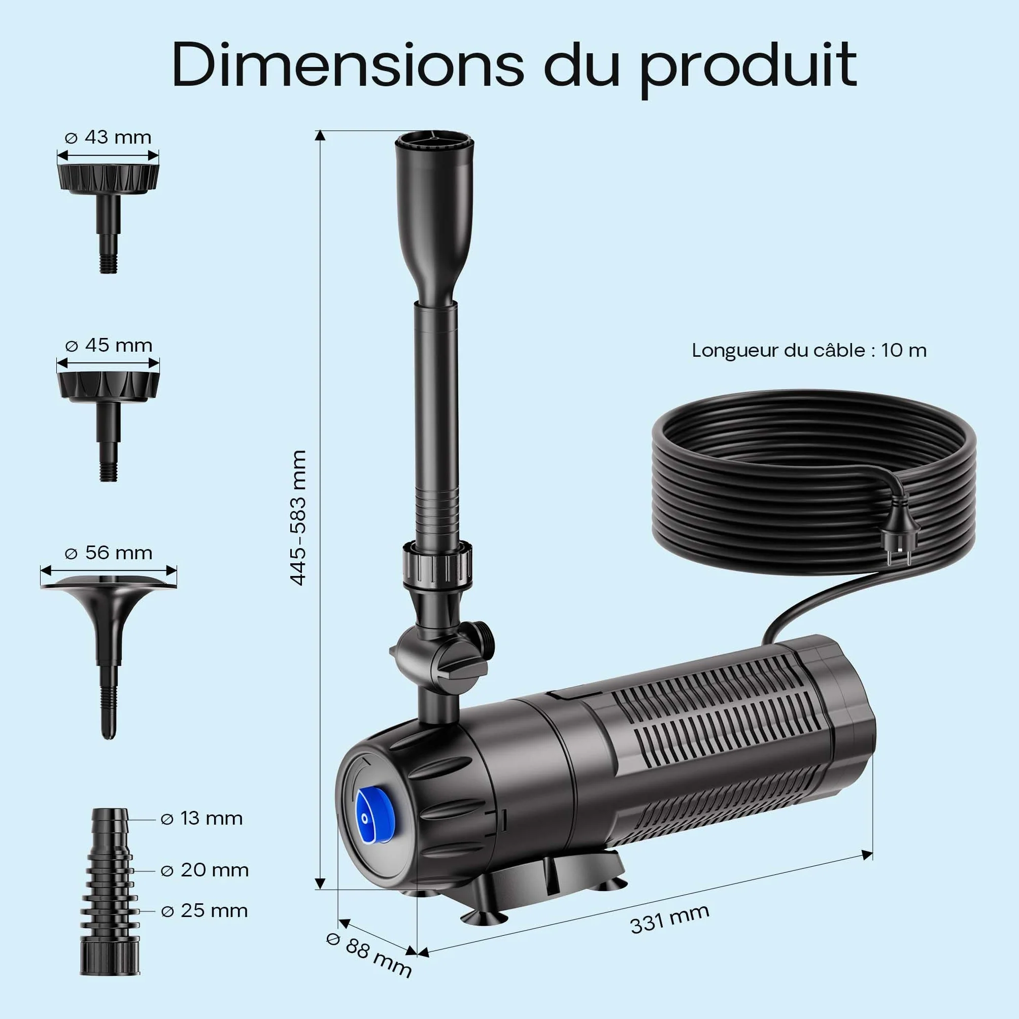 SunSun CUP-129 Clarificateur et Pompe de fontaine UVC 9 W 6000 l 1000 l/h 24 W 1,4 m