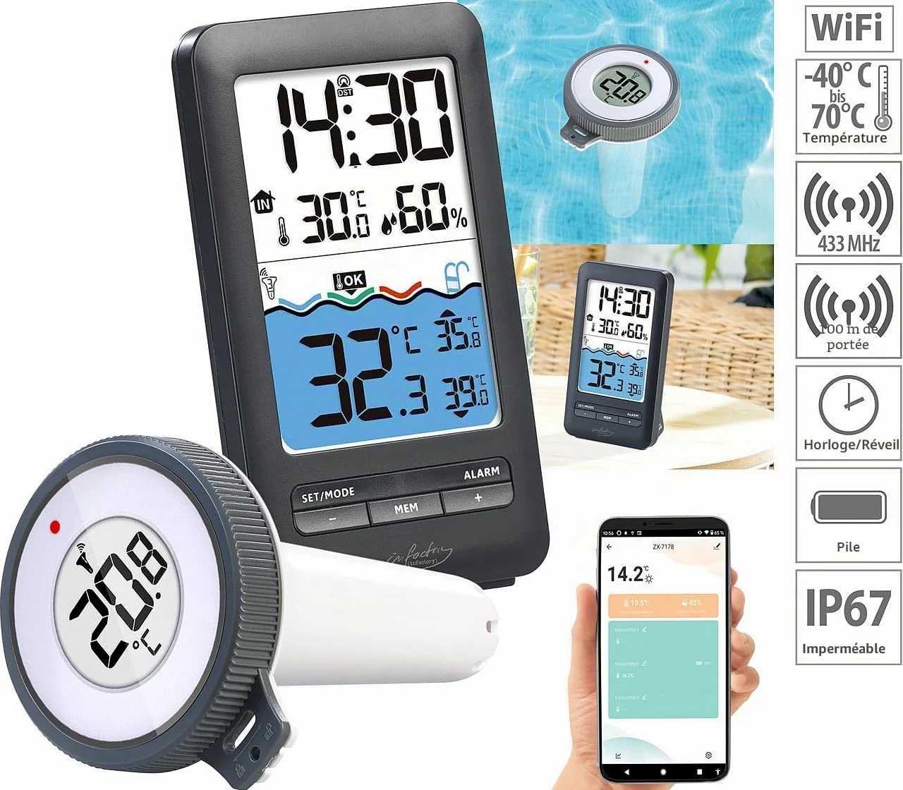 Thermomètre de piscine connecté sans fil PT-400.app [infactory]