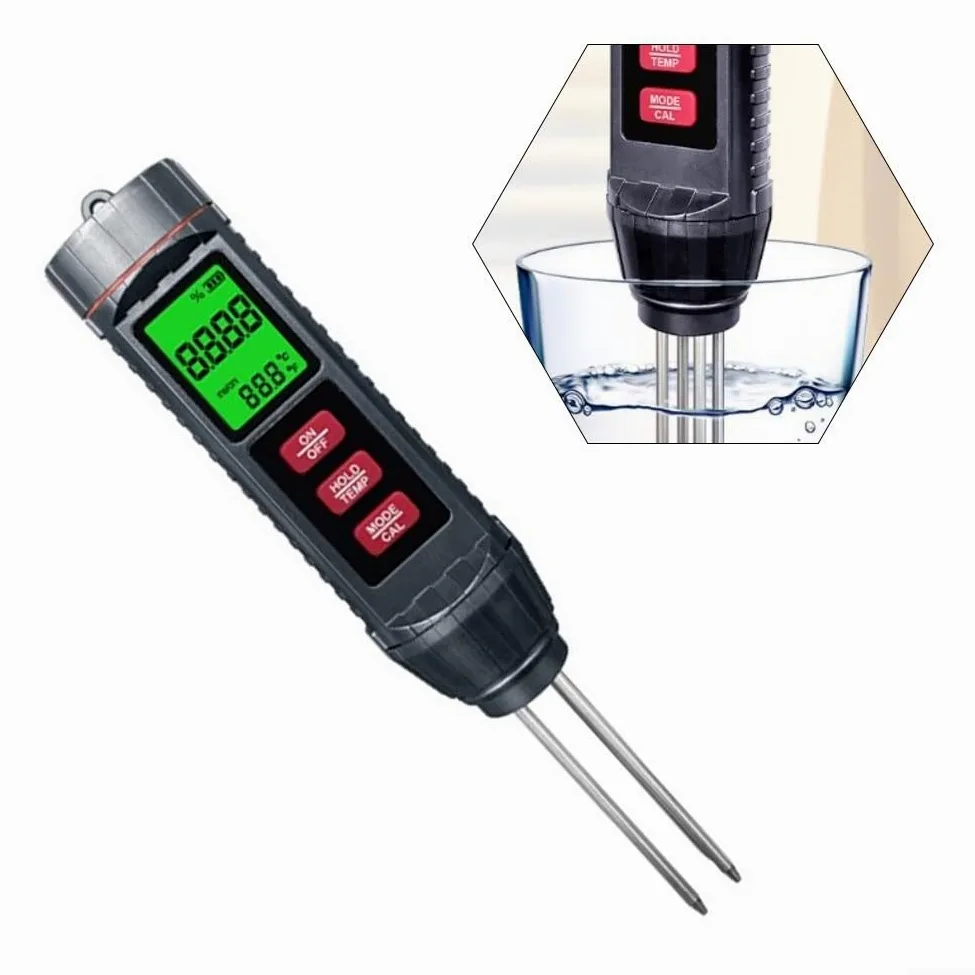 Humidimètre 3 en 1 avec rétroéclairage LCD - Moniteur numérique d'eau pour plantes - Température d'humidité - Conductivité - Outil de jardin intérieur ou extérieur - 211 mm