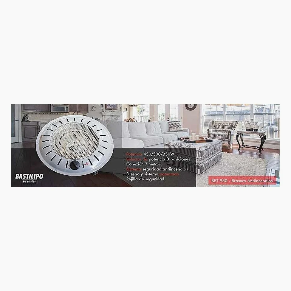 Bastilipo Brasero Contra incencios, 450/500/950W, Cable 3 metros - Modelo: BET-950