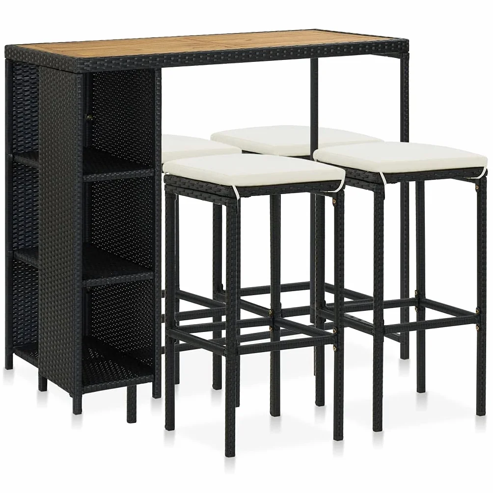 Ensemble de Bar de Jardin 5 pcs Résine tressée Noir Toshilian
