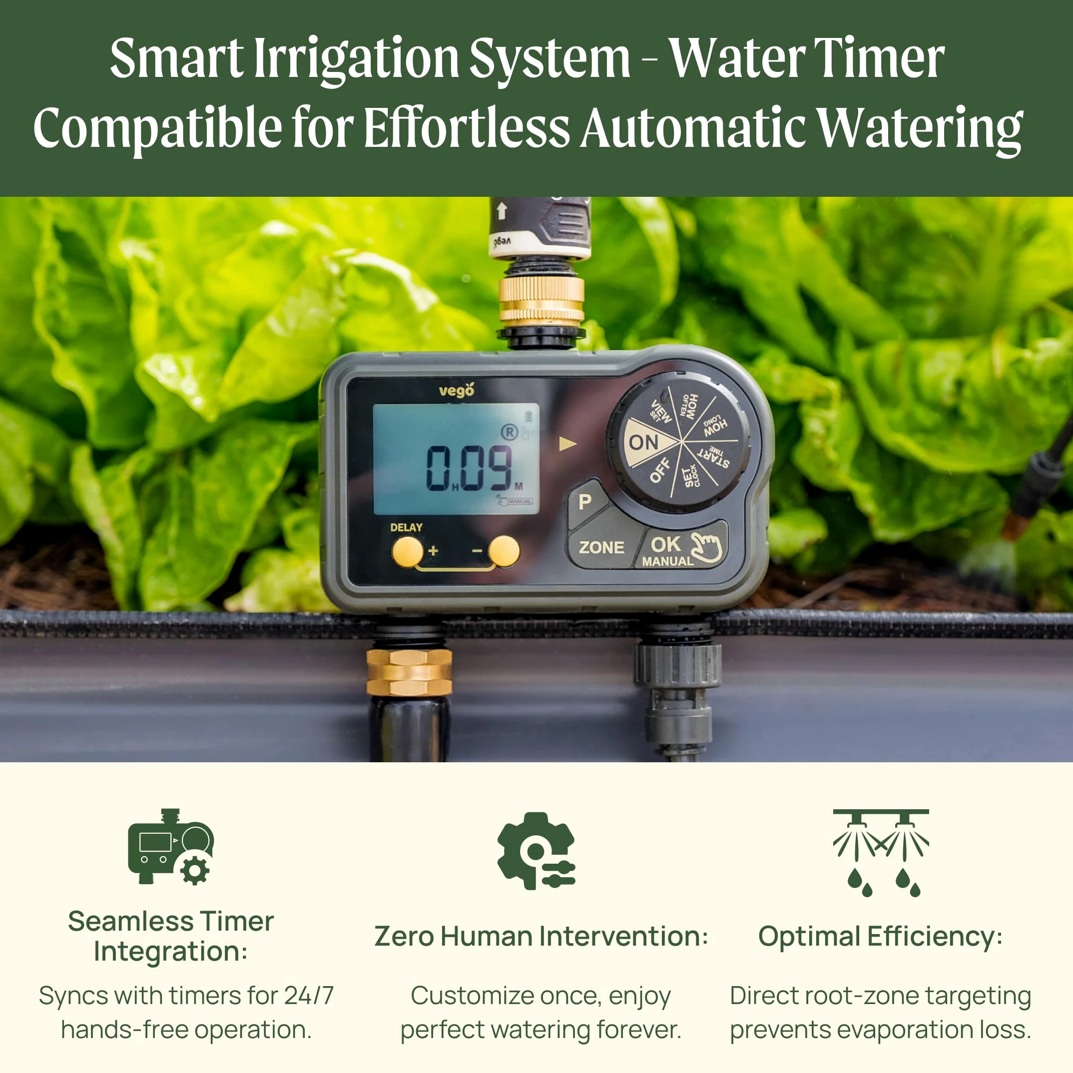 Vego Kit d'irrigation de jardin – Système d'irrigation goutte à goutte pour parterres de jardin surélevés, solution d'arrosage efficace pour légumes, fleurs et plantes, installation facile à faire