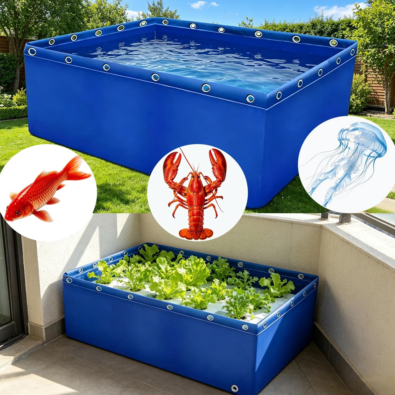 Étang De Koi en Toile Durable Hors Sol, Piscine D'aquarium Bleue, Réservoir d'eau en Bâche Pliable pour L'élevage De Poissons Et L'aménagement Paysager D'arrière-Cour(3x1x1.2m)