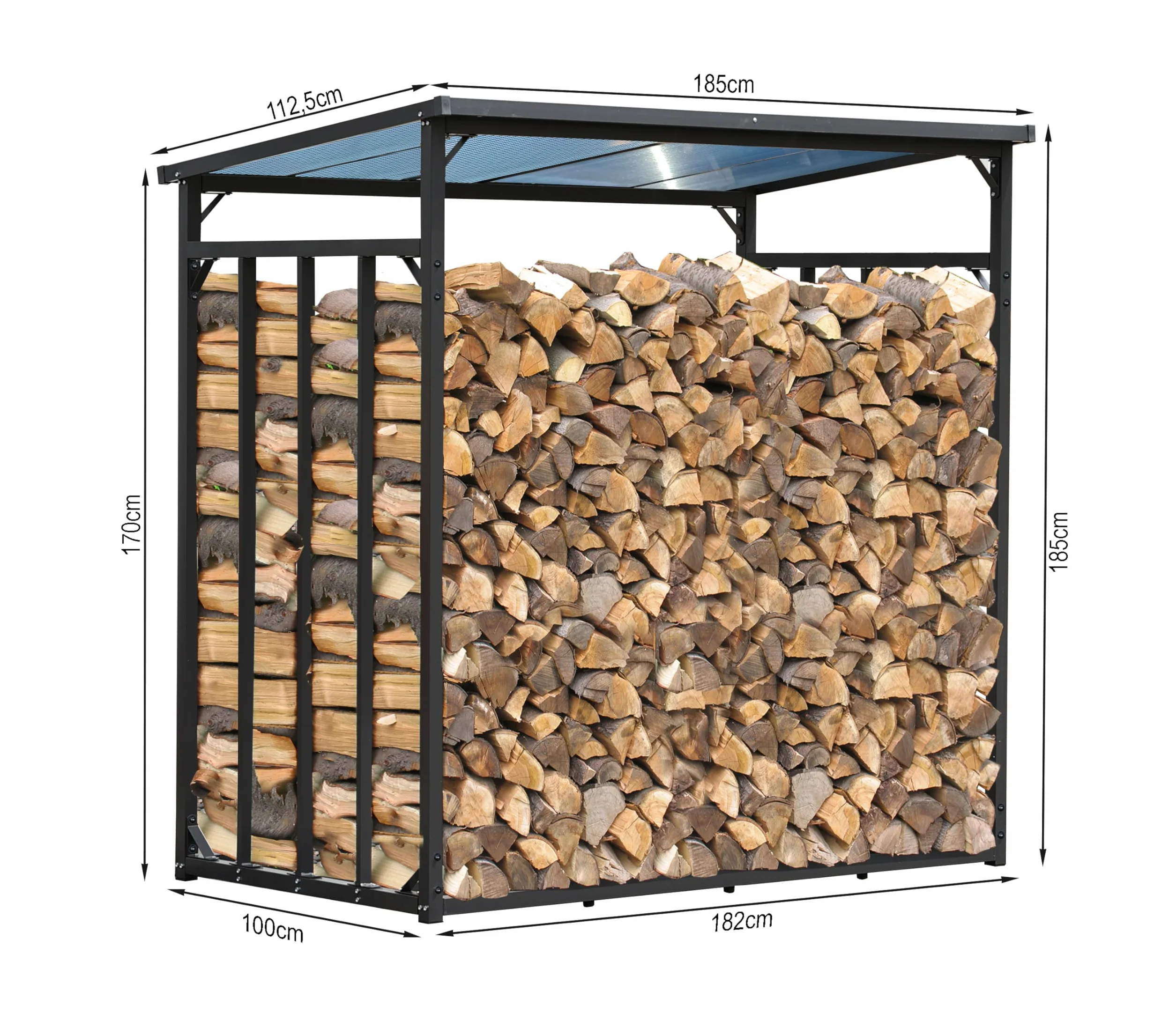 Étagère d'extérieur en métal pour bois de cheminée 185 x 100 x 185 cm Acier 30 mm Anthracite Résistant aux intempéries Capacité 3,5 m³