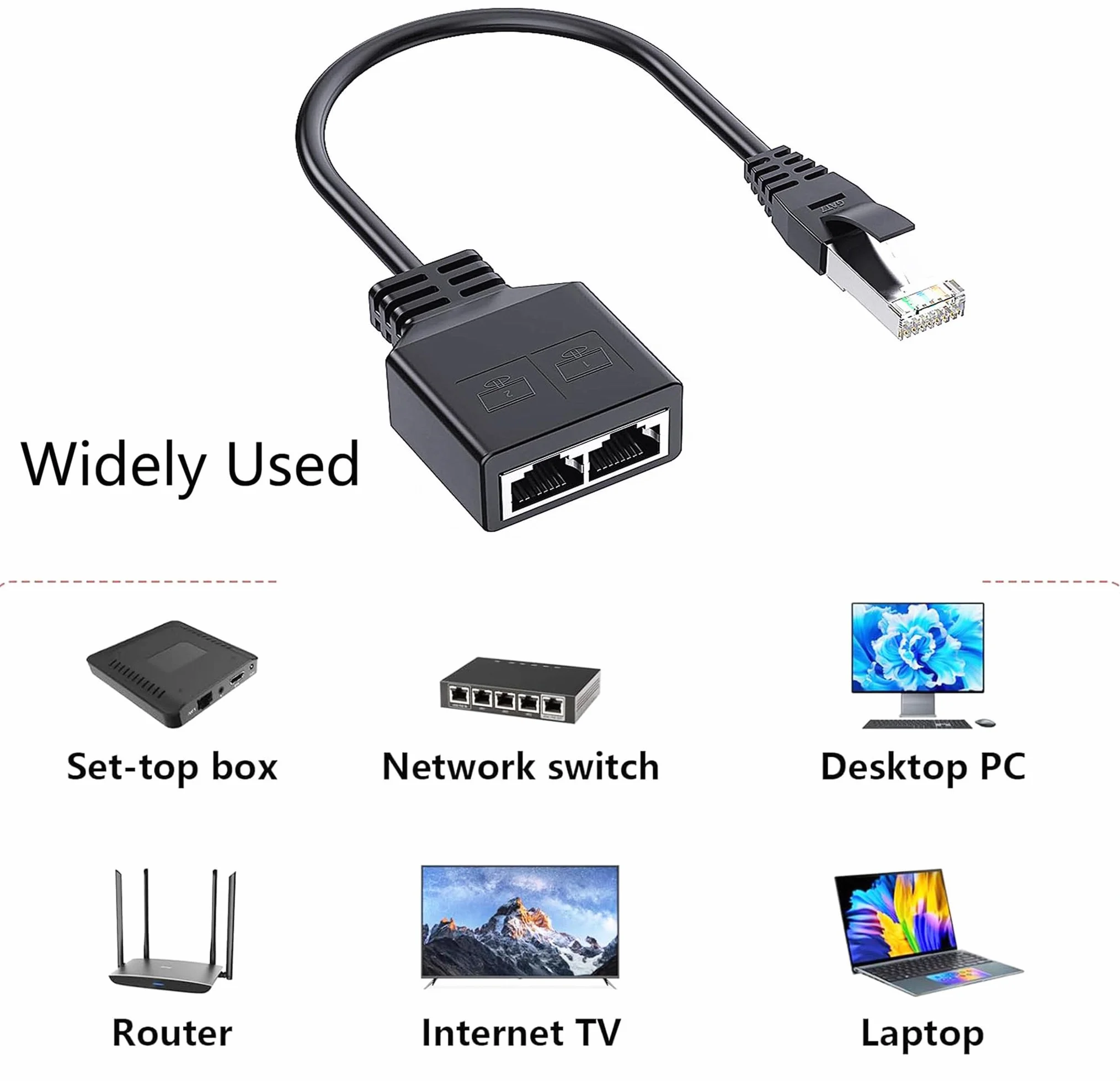 Adaptateur Ethernet RJ45 1 à 2 Ports Distributeur LAN Cat5 Cat5e Cat6 Cat7