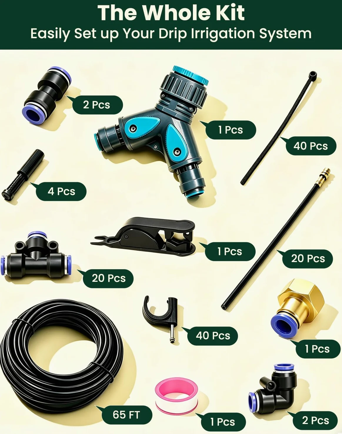 Système d'irrigation de jardin 20 m, tuyau d'arrosage automatique à 360 ° avec 20 buses de pulvérisation réglables, système de refroidissement à brouillard extérieur pour jardin, serre, pelouse