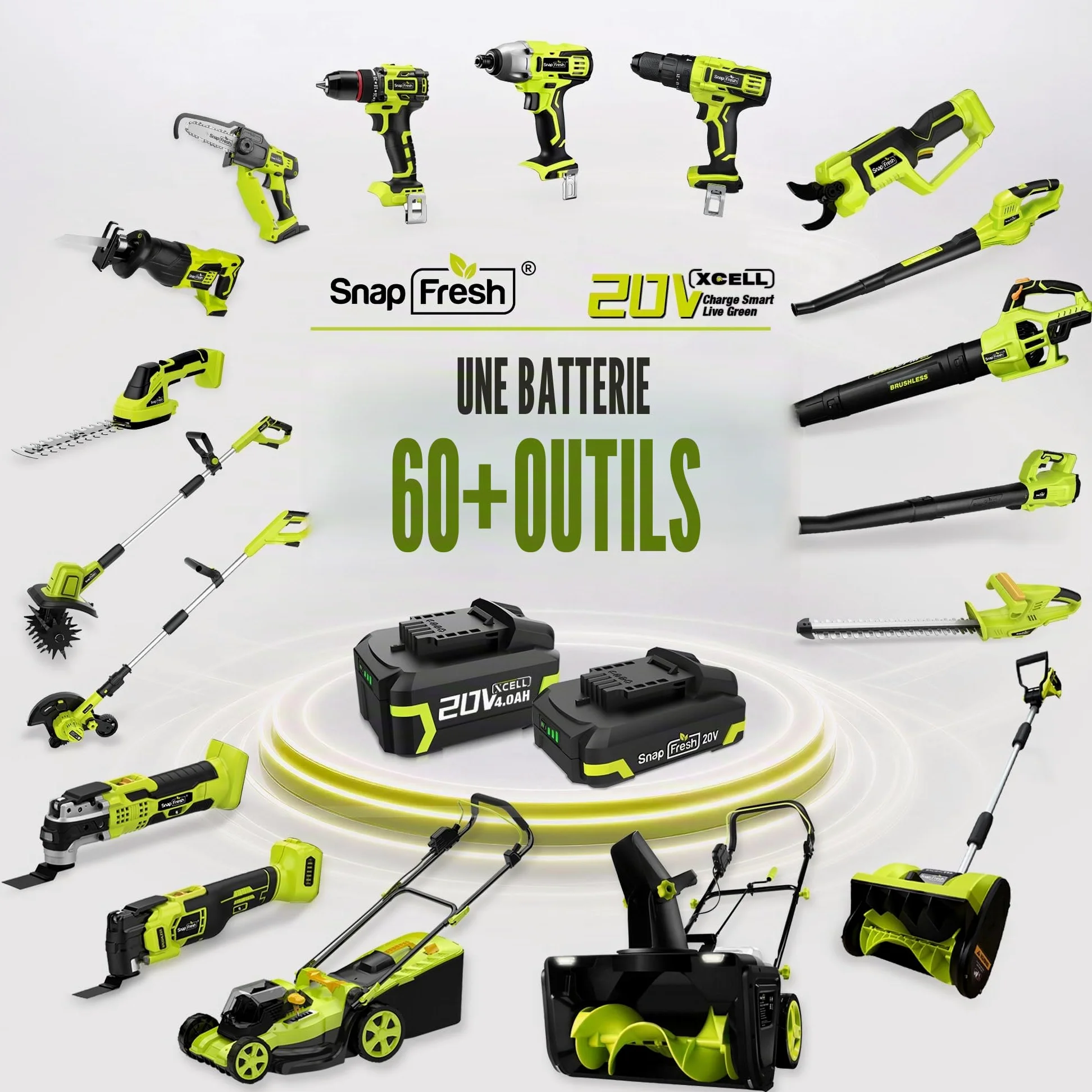 SnapFresh Souffleur Batterie 20V Léger 1,2 kg - Souffleurs de Feuilles sans Fil 210 km/h 240m³/h, 2 Vitesses - pour Terrasses, Garages, Entrées et Jardins Domestiques (Outil Uniquement)