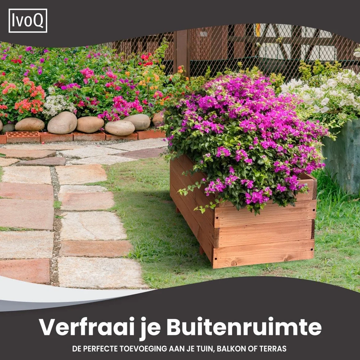 Jardinière en bois 80 x 40 x 32 cm – Bois d'épinette massif FSC – Résistante aux intempéries avec drainage et sac non tissé