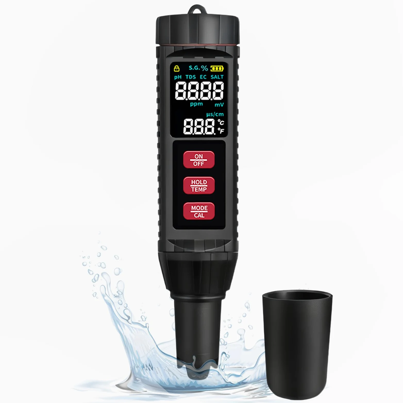 7 en 1 Testeur Ph Piscine Electronique,Ph Metre PH/Tds/Ec/ORP/S.G./SALT/TEMP,Testeur de Ph Ecran LCD & Compensation Automatique Température,Convient Piscines, Aquariums,Potable, Hydroponie