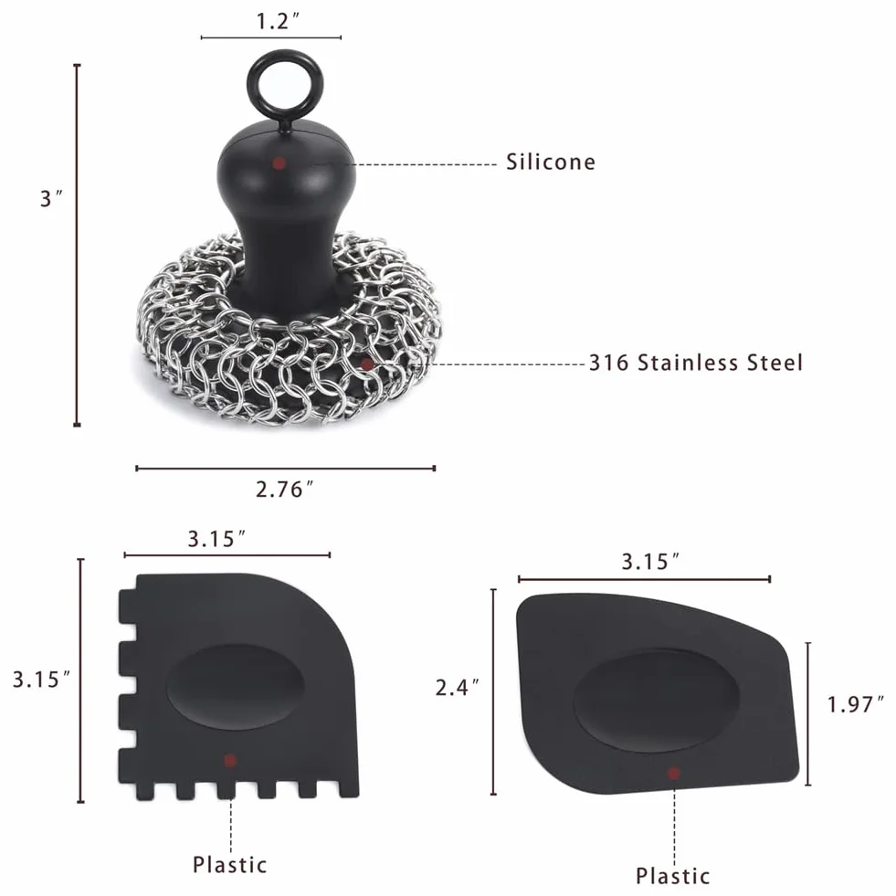 ISTOVO Grattoir à Mailles en Fonte, Grattoir de Casserole en Acier Inoxydable, Noir