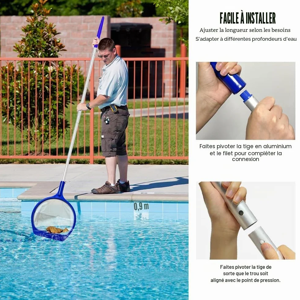 Epuisette Piscine Maille Extra Fine 141cm Filet avec Manche Telescopique