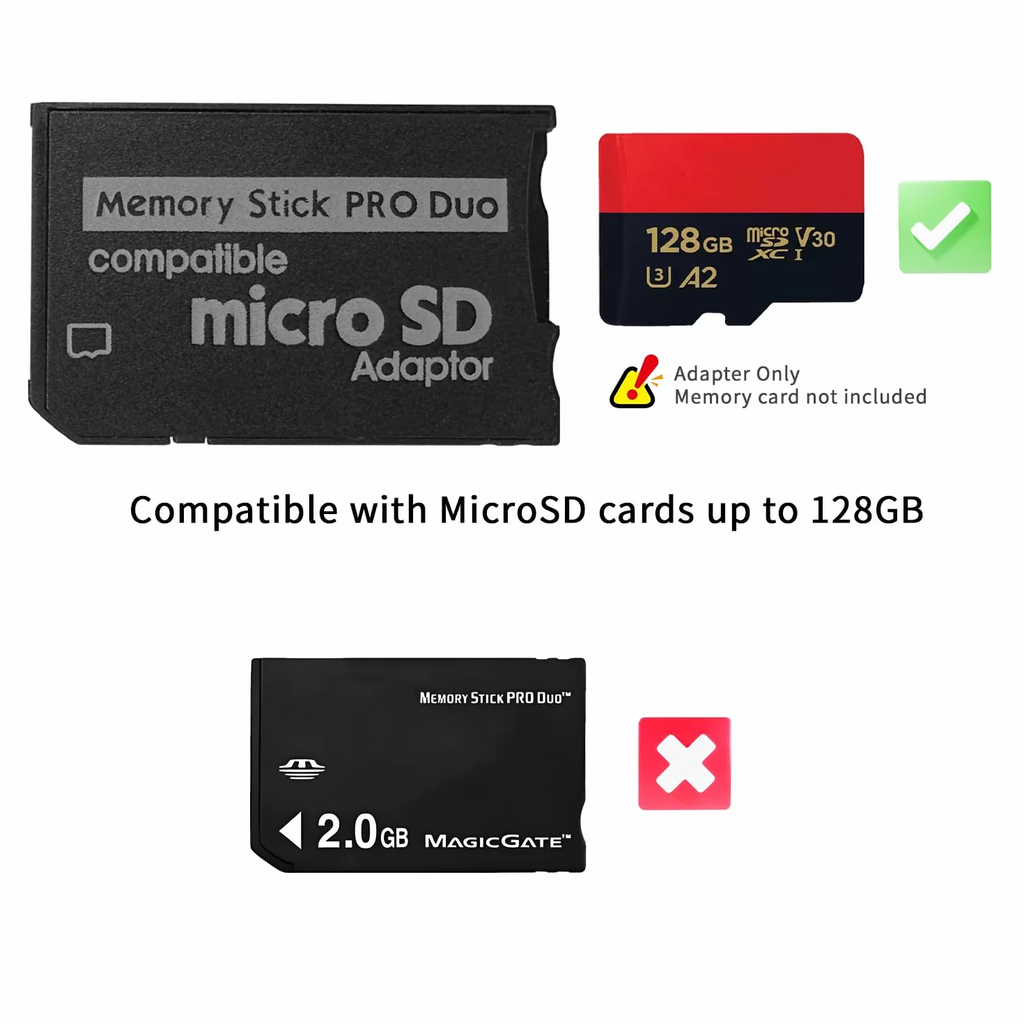 Adaptateur Micro SD vers Memory Stick Pro Duo Compatible PSP Sony Appareil Photo Handycam Jusqu'à 128 Go