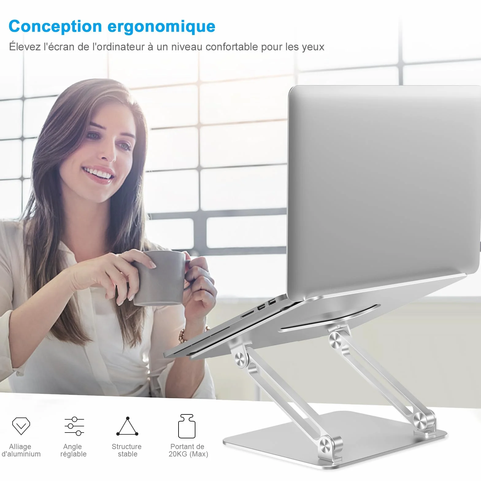 BoYata Support Ordinateur Portable Refroidissement Sable Multi-Angle Compatible MacBook Pro Air 10-17 Pouces Argenté