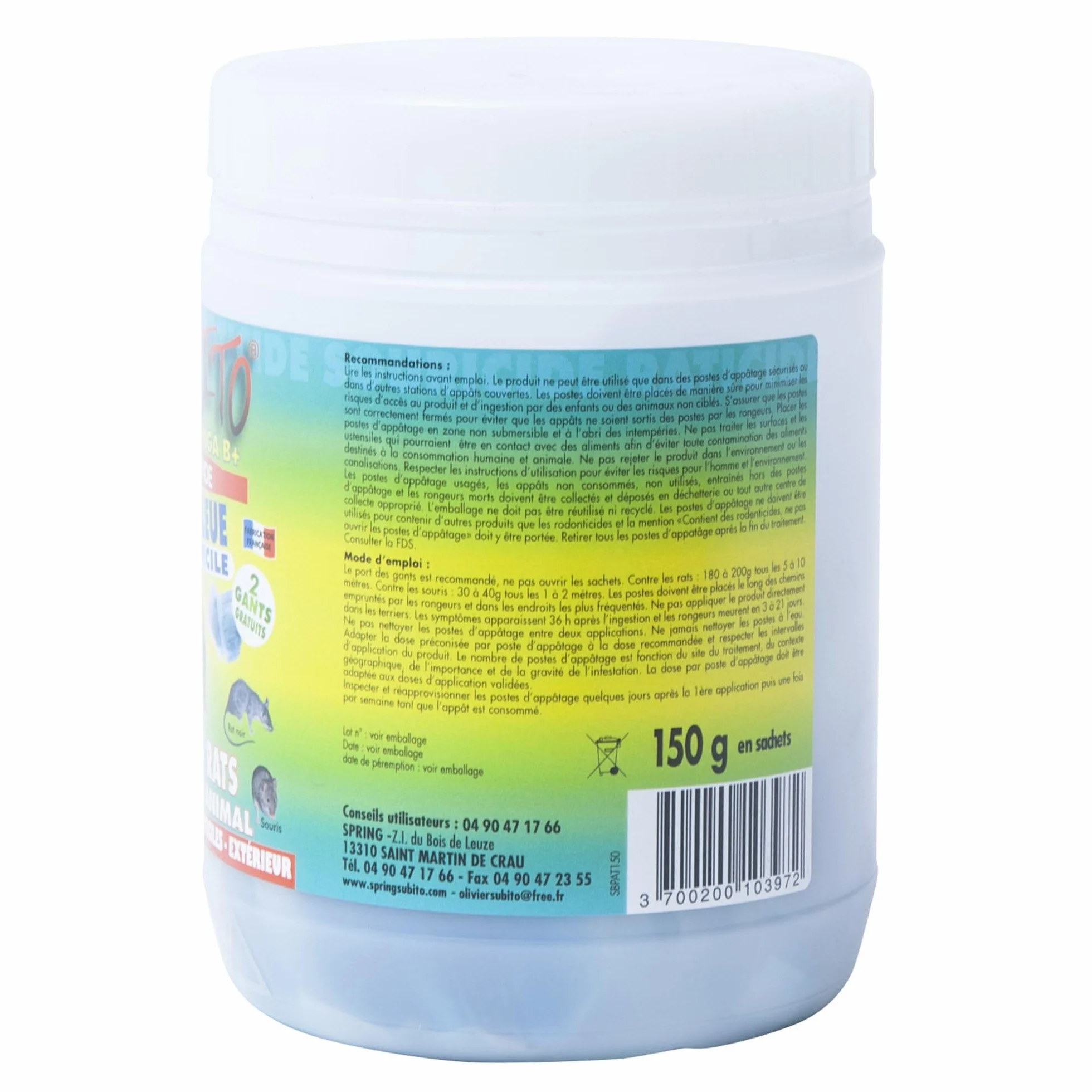 Subito SOURICIDE APPATS Pate Bleue 10G Pot 150G