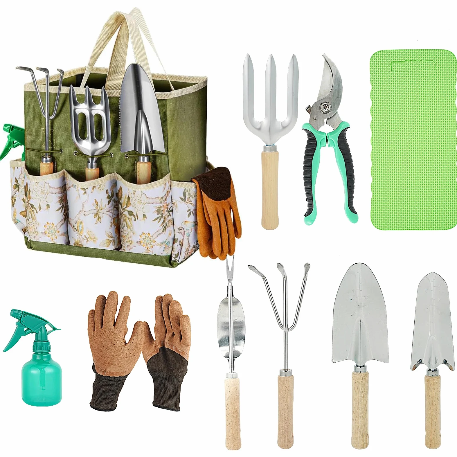 Ensemble d'outils de jardinage, 10 pièces de kit d'outils à main de jardinage, kit d'outils de jardin avec outils à main d'extérieur, kit cadeau d'outils à main en acier inoxydable avec sac d'outils