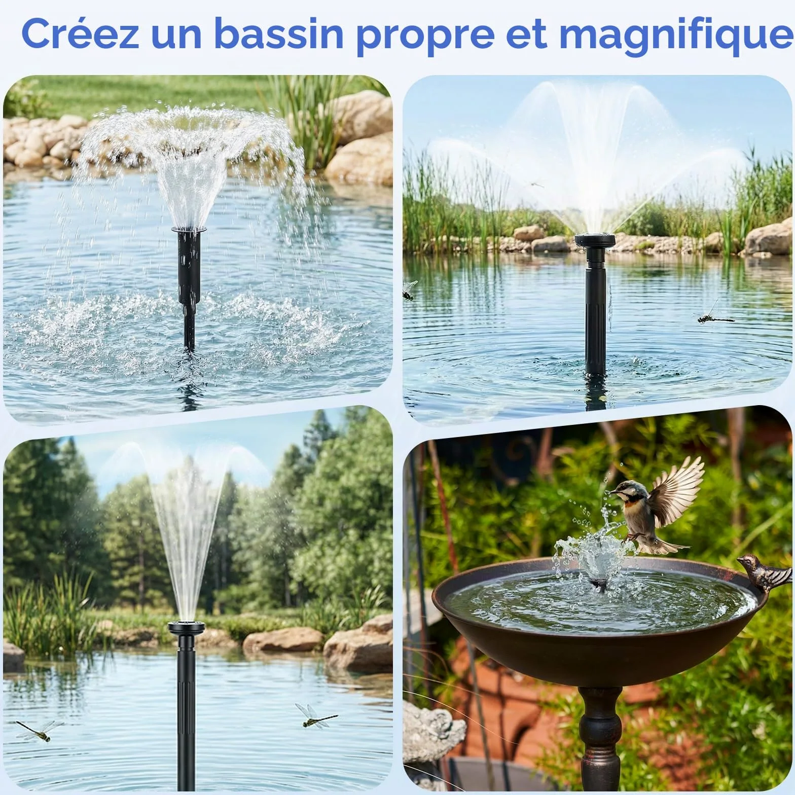 Pompe de bassin avec filtre 3000 l/h - Kit complet de filtre de bassin avec pompe 40 W, 3 buses à ressort (cloche/volcan/marguerites), filtration à plusieurs niveaux pour eau claire - Pompe