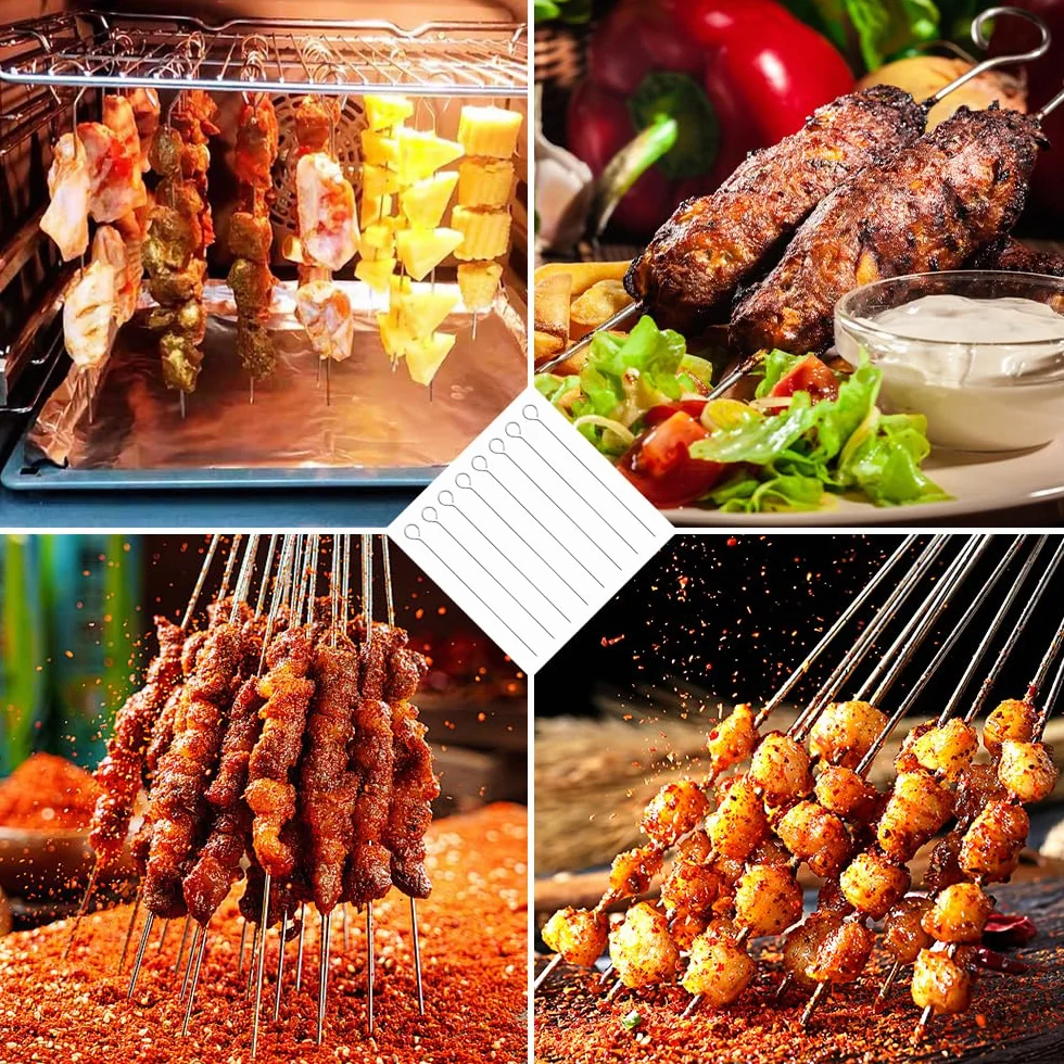 Brochettes en Acier Inoxydable 25 cm, Pique a Brochette Réutilisables, Aiguilles à Roulade pour Barbecue, Bœuf, Poisson
