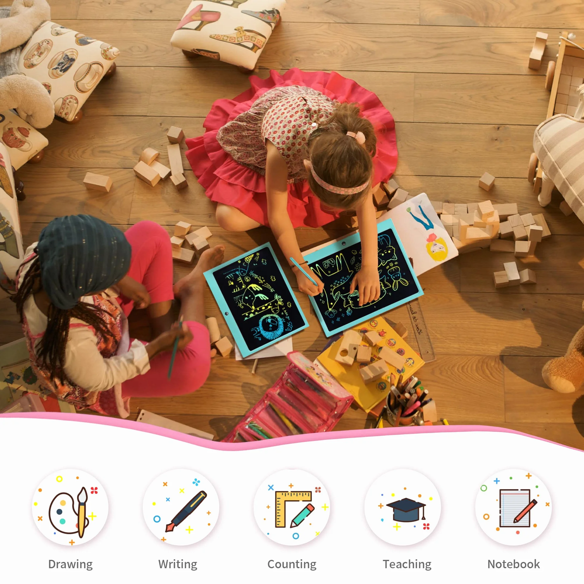 Tablette D'écriture LCD 15 Pouces Colorée pour Enfants, Jouets Filles Garçons, Cadeau Effaçable Réutilisable