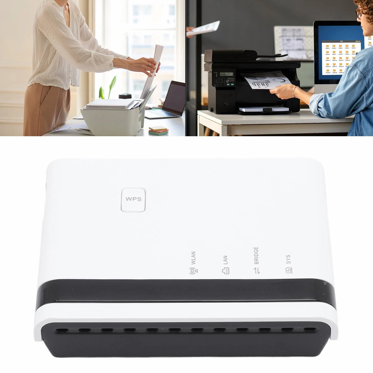Prift Serveur d'impression USB 2.0 10/100 Mbps LAN sans fil 2.4G Prise en charge 4 imprimantes Mac conforme (Prise UE)