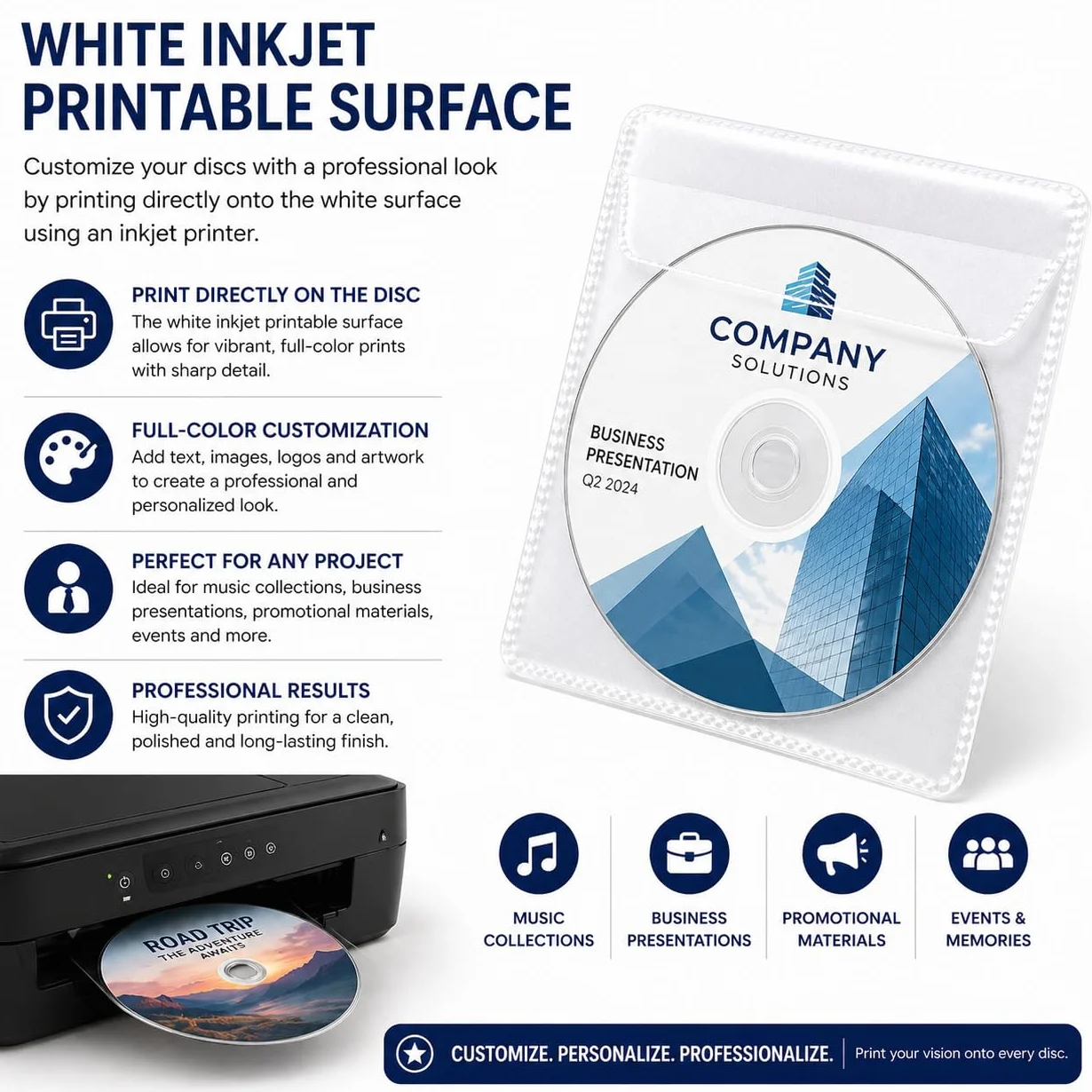 Ritek Lot de 20 CD-R vierges imprimables jet d'encre 52x blanc