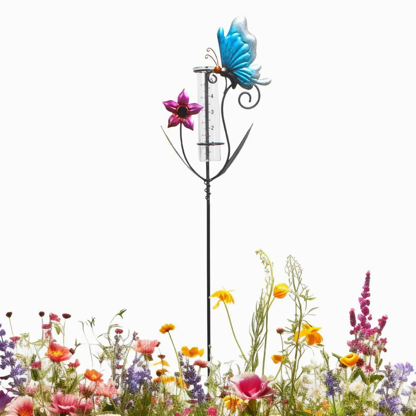 Pluviomètre d'extérieur décoratif Décoration Pluviomètre Design Papillon Et | Jauge de Mesure de Pluie Pour l'Extérieur, Jardin, Pelouse, Cour, Terrasse, Patio, Clôture et