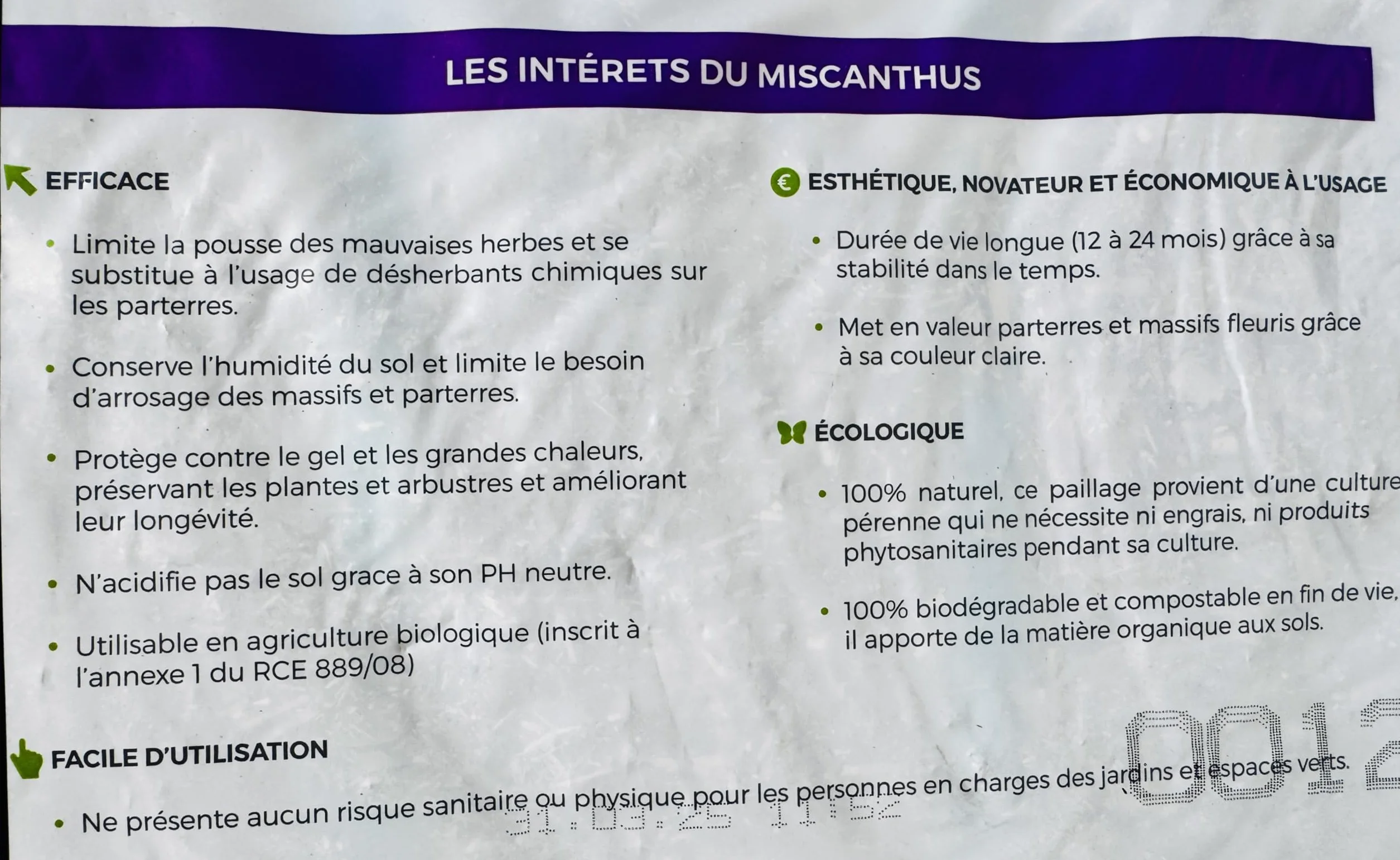 Paillage Naturel Miscanthus Français 15 kg (130L) Support de Culture NF U 44-551