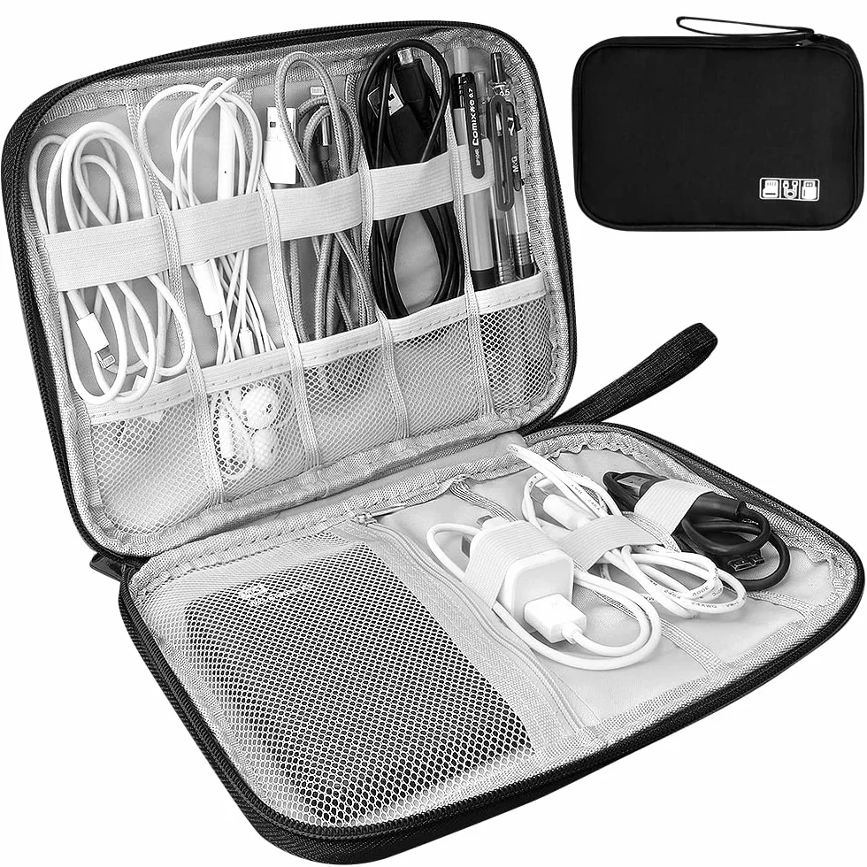 Sac Électronique Antichoc Anti Humide pour Câbles, Chargeur, Disques Durs, USB - Noir