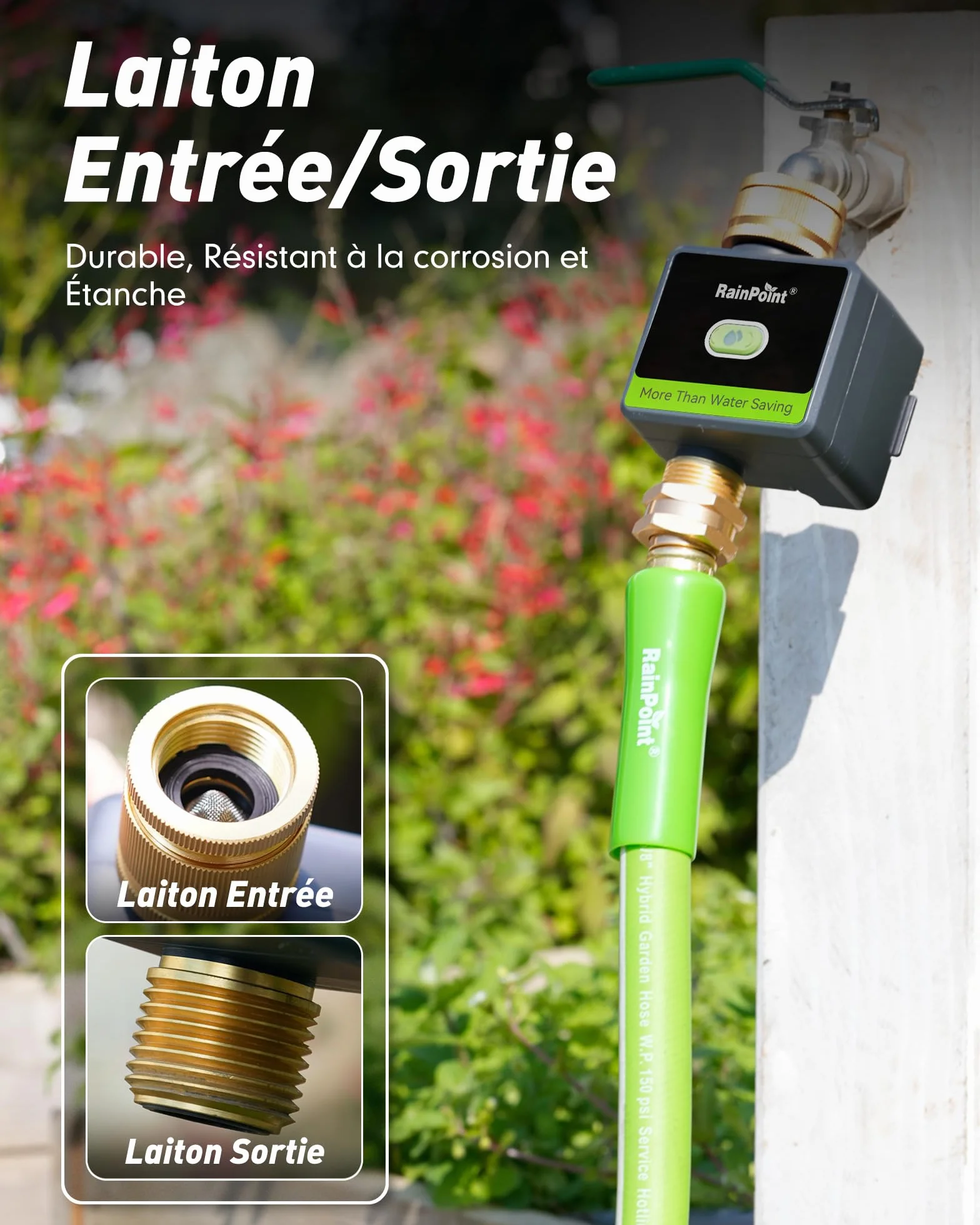 RAINPOINT Programmateur Arrosage WiFi en Laiton, Minuteur Intelligent avec App et Commande Vocale