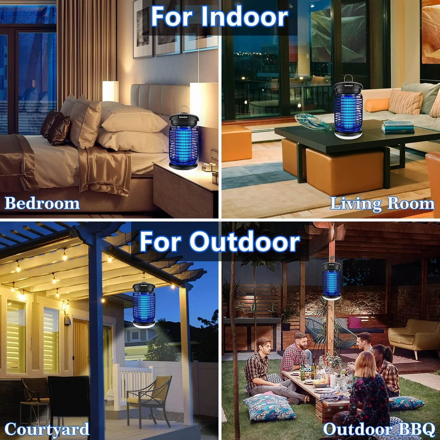 seenlast Lampe Anti Moustique 15W 4200V UV Tueur d'Insectes Électrique Étanche 140m² Intérieur Extérieur